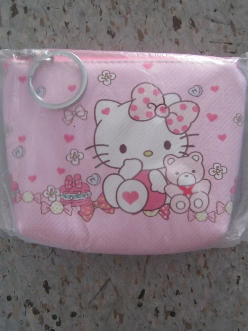 Hello Kitty Teddy Bear Pink Candies Zipper Pouch Keychain